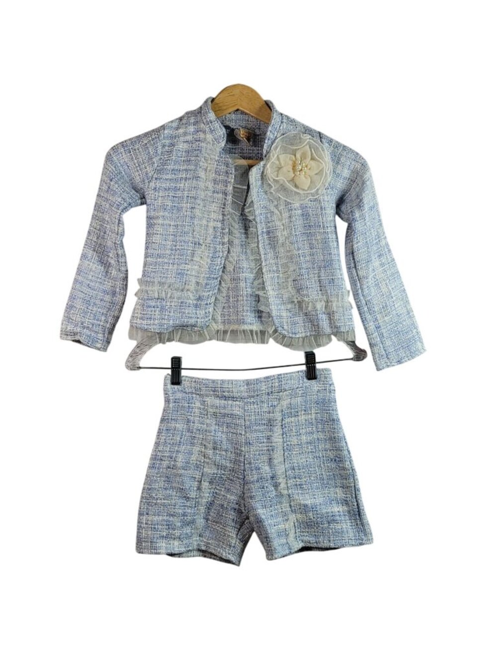 Mia Belle Baby Girls 2 Piece Matching Outfit Blue SZ 8 Open Jacket Shorts Tweed